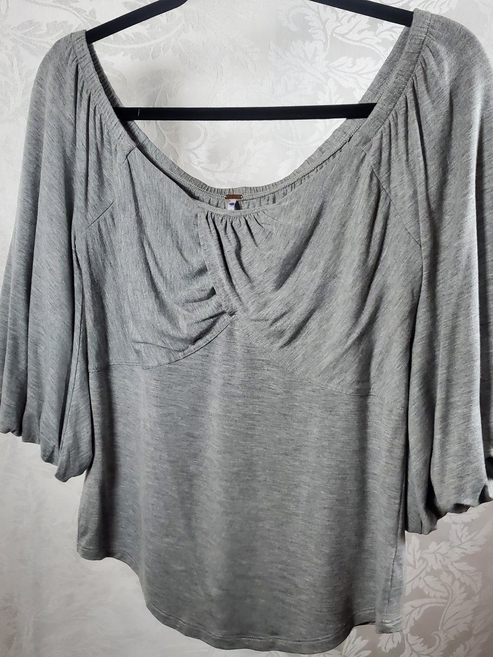 Free People Gray Scoop-Neck Gathered Tunic